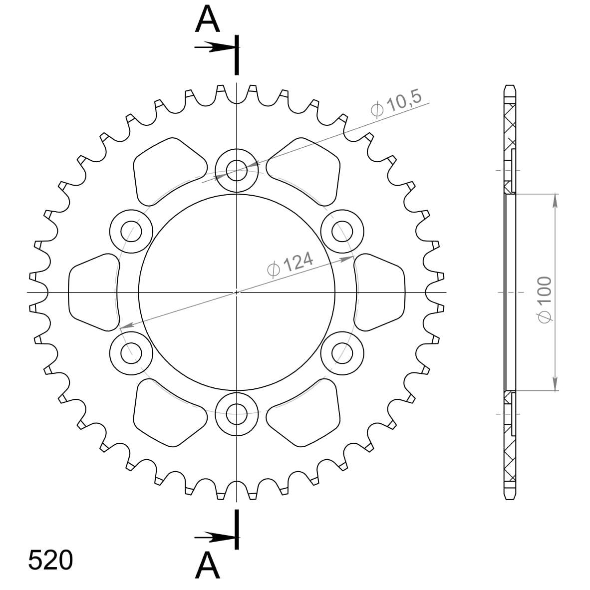 Rear ALU sprocket SUPERSPROX RAL-735:40-BLK Crni 40T, 520
