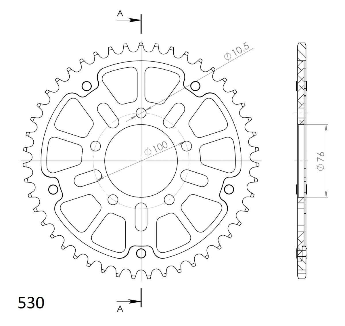Lančenik zadnji SUPERSPROX STEALTH RST-7090:45-BLU plavi 45T, 530