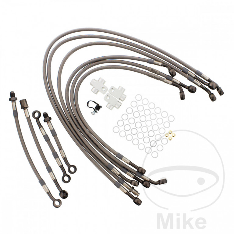 Brake hose kit JMT anthracite clear hose (10 piece hose kit)