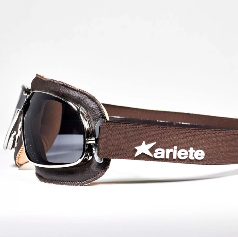 Goggles ARIETE ARIETE VINTAGE 13990-MV brown leather chromed frame, fume lens