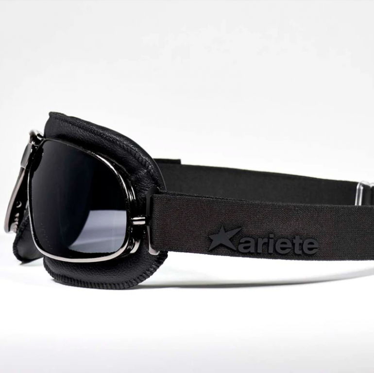 Goggles ARIETE ARIETE VINTAGE 13990-NV black leather ruthenium frame, fume lens