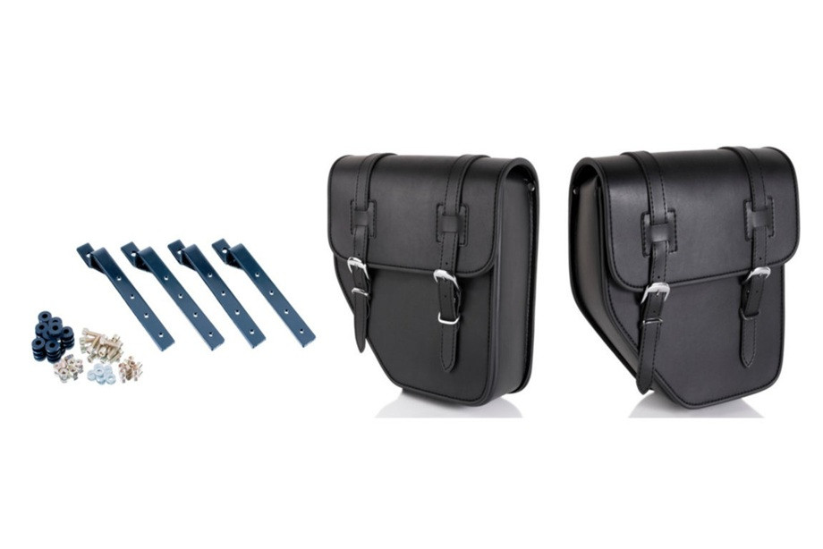 Leather saddlebag CUSTOMACCES API003N Crni pair, with side metal base + universal support