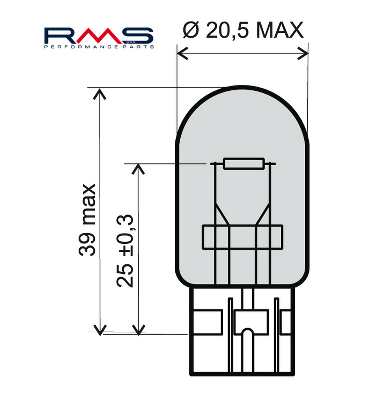 Bulb RMS 246510385 12V 21W, T20 white