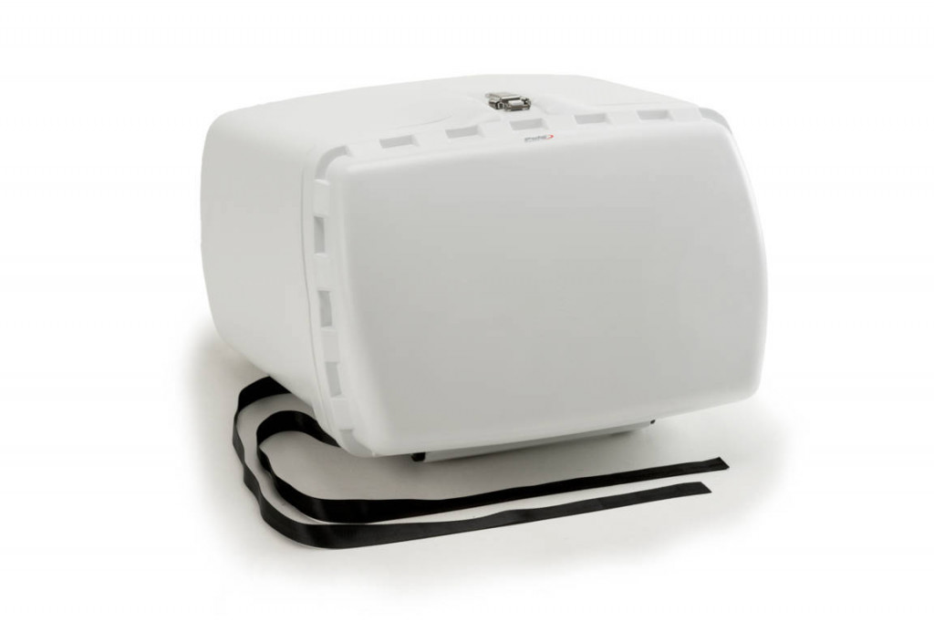 Top box PUIG MAXI BOX 3660B white without lock and fasten with included straps