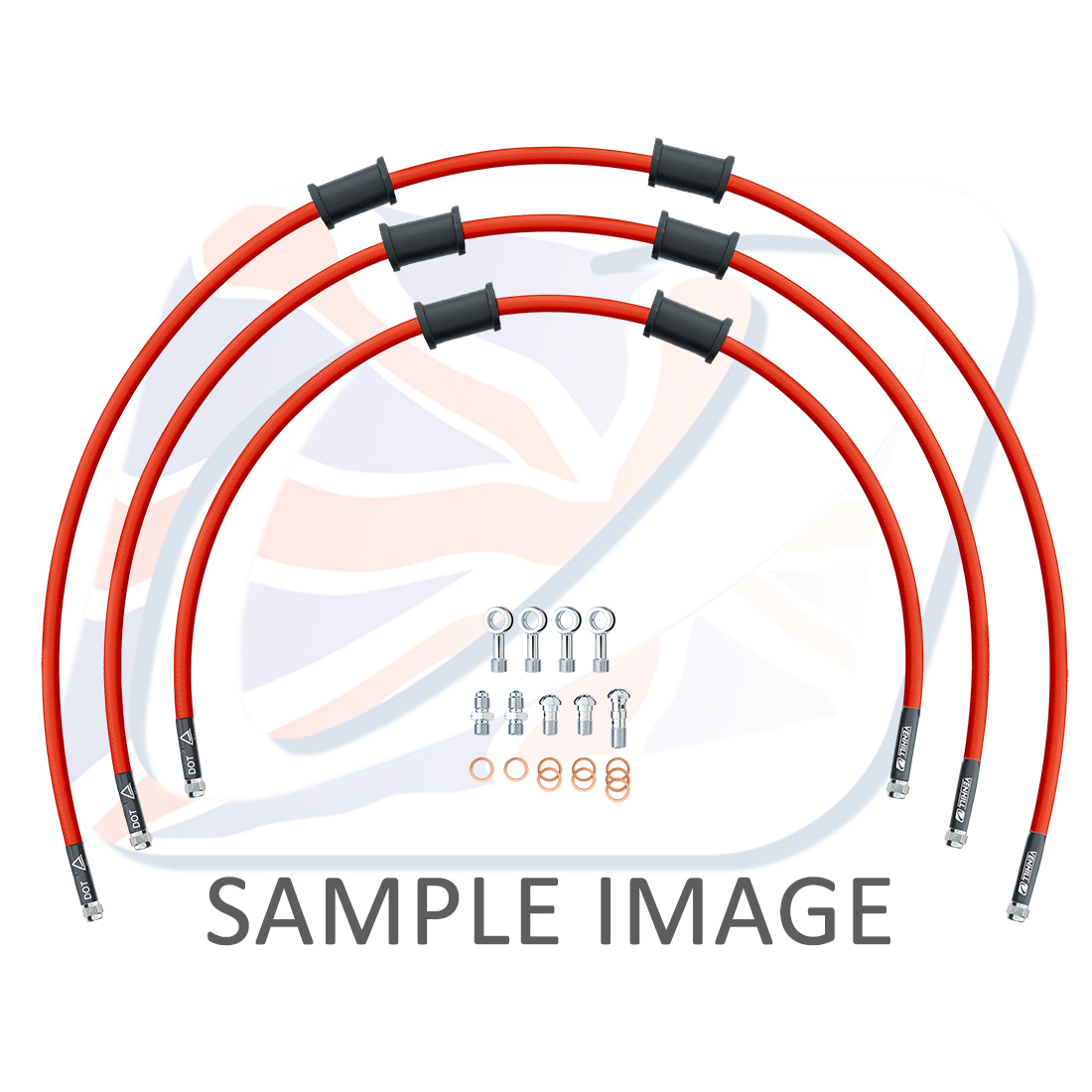 STANDARD Front brake hose kit Venhill POWERHOSEPLUS YAM-9004F-RD (3 hoses in kit) Red hoses, chromed fittings