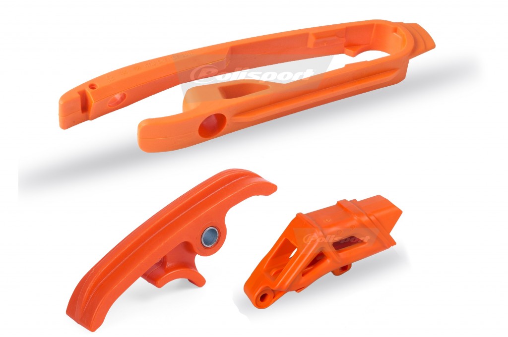 Chain guide / slider / sliding piece kit POLISPORT 90610 orange KTM