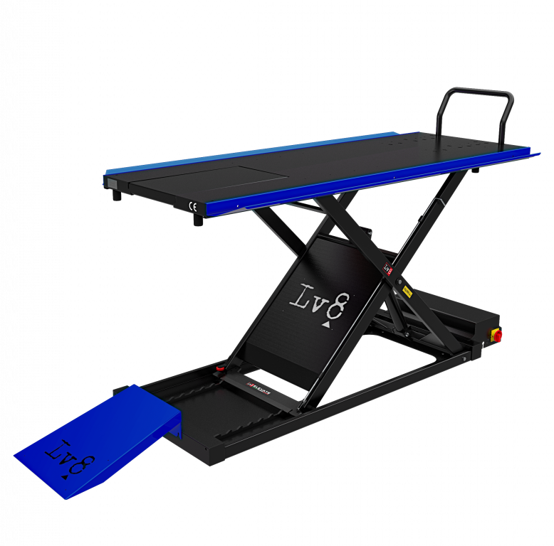 Motorcycle lift LV8 GOLDRAKE 600HC FLOOR VERSION EG600HCE.B with electro-hydraulic unit (black and blue RAL 5005)