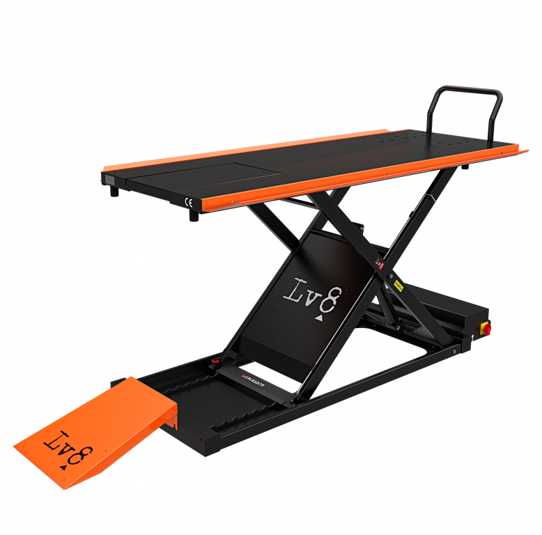 Motorcycle lift LV8 GOLDRAKE 400 FLOOR VERSION EG400O.O with air pump (black and orange RAL 2009)