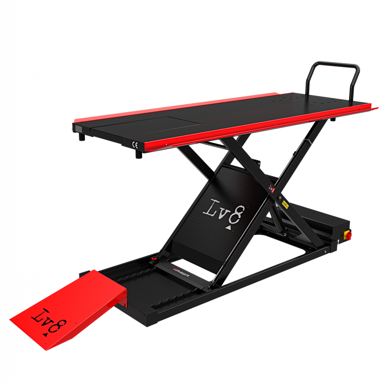 Motorcycle lift LV8 GOLDRAKE 600C FLOOR VERSION EG600CE.R with electro-hydraulic unit (black and red RAL 3002)
