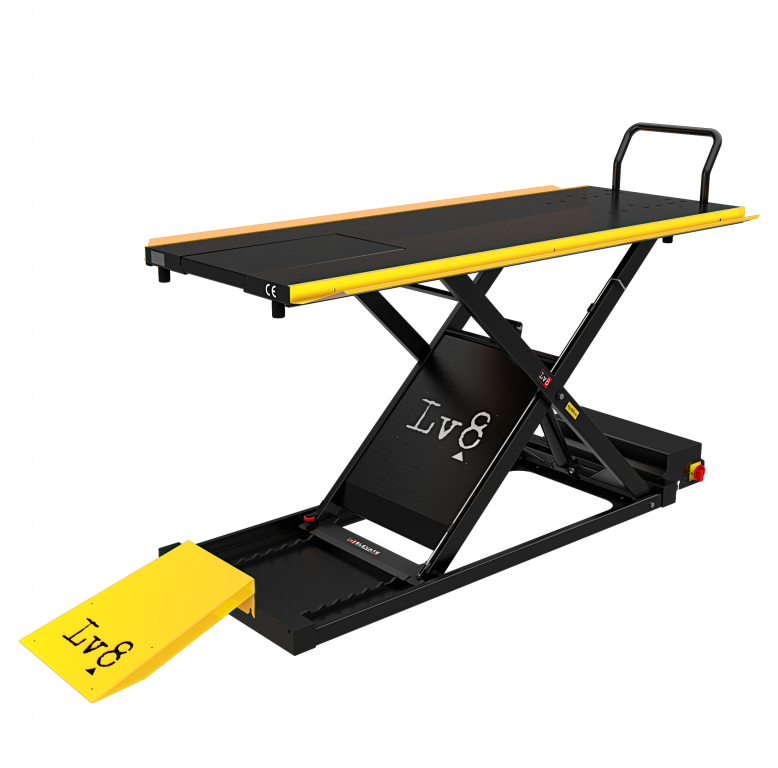 Motorcycle lift LV8 GOLDRAKE 800HC FLOOR VERSION EG800HCE.Y with electro-hydraulic unit (black and yellow RAL 1021)