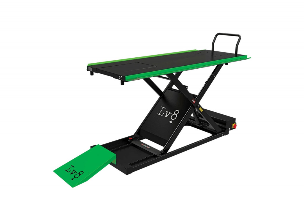Motorcycle lift LV8 GOLDRAKE 800HC FLOOR VERSION EG800HCE.G with electro-hydraulic unit (black and green RAL 6018)