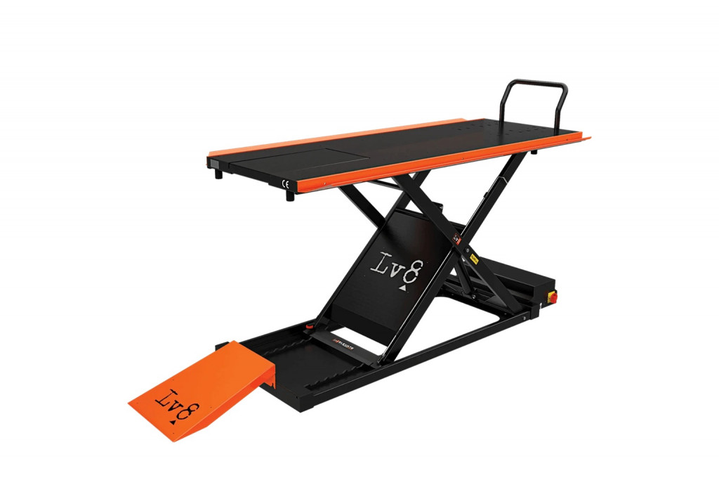 Motorcycle lift LV8 GOLDRAKE 800HC FLOOR VERSION EG800HCE.O with electro-hydraulic unit (black and orange RAL 2009)