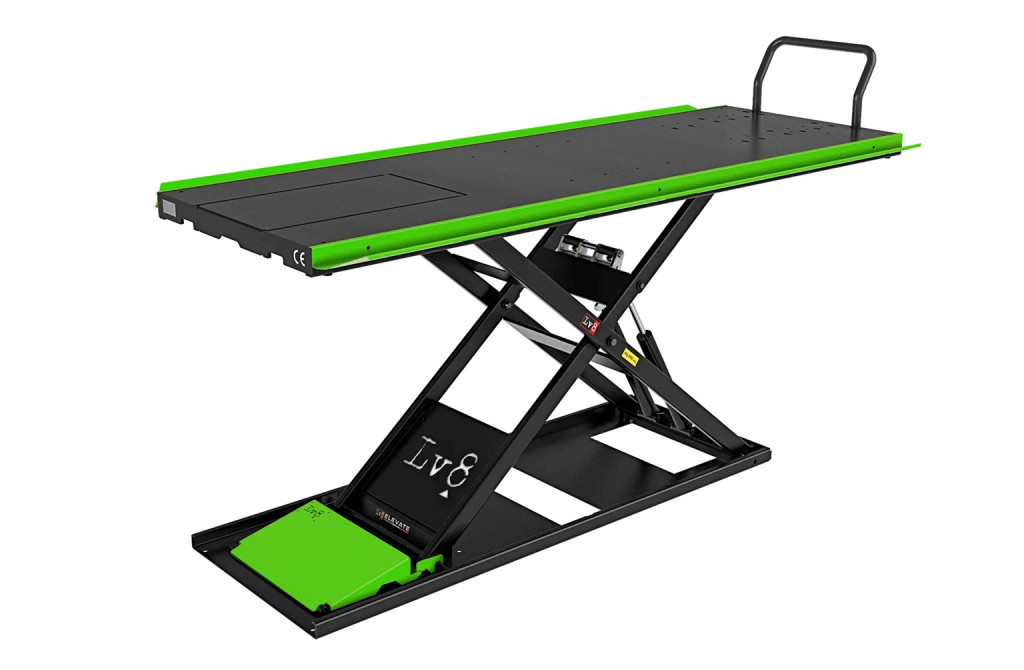 Motorcycle lift LV8 NANO 400 FLOOR VERSION EN400GE.G with electro-hydraulic unit (black and green RAL 6018)