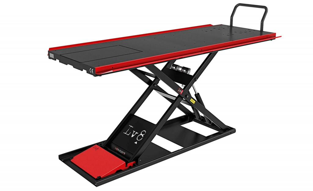 Motorcycle lift LV8 NANO 600 FLOOR VERSION EN600GE.R with electro-hydraulic unit (black and red RAL 3002)