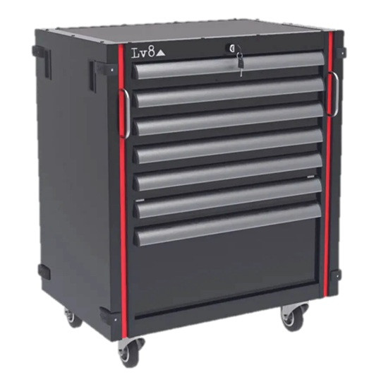 Integrated under table 7 drawer trolley LV8 EQM7K.7605 with oil-resistant wooden worktop Crni