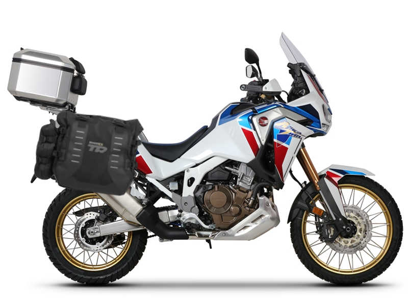Complete set of SHAD TERRA TR40 adventure saddlebags and SHAD TERRA aluminium 48L topcase, including mounting kit SHAD HONDA CRF 1100 Africa Twin