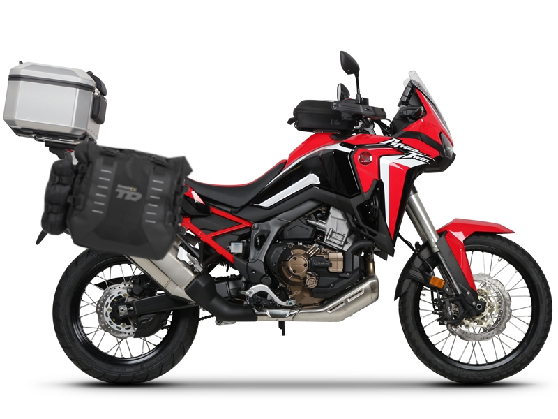 Complete set of SHAD TERRA TR40 adventure saddlebags and SHAD TERRA aluminium 55L topcase, including mounting kit SHAD HONDA CRF 1100 Africa Twin