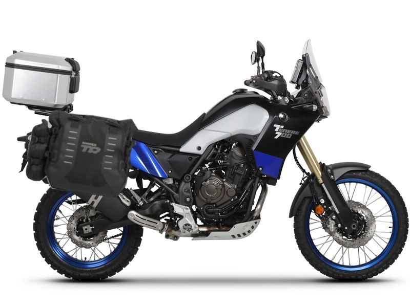 Complete set of SHAD TERRA TR40 adventure saddlebags and SHAD TERRA aluminium 55L topcase, including mounting kit SHAD YAMAHA Tenere 700 XTZ690