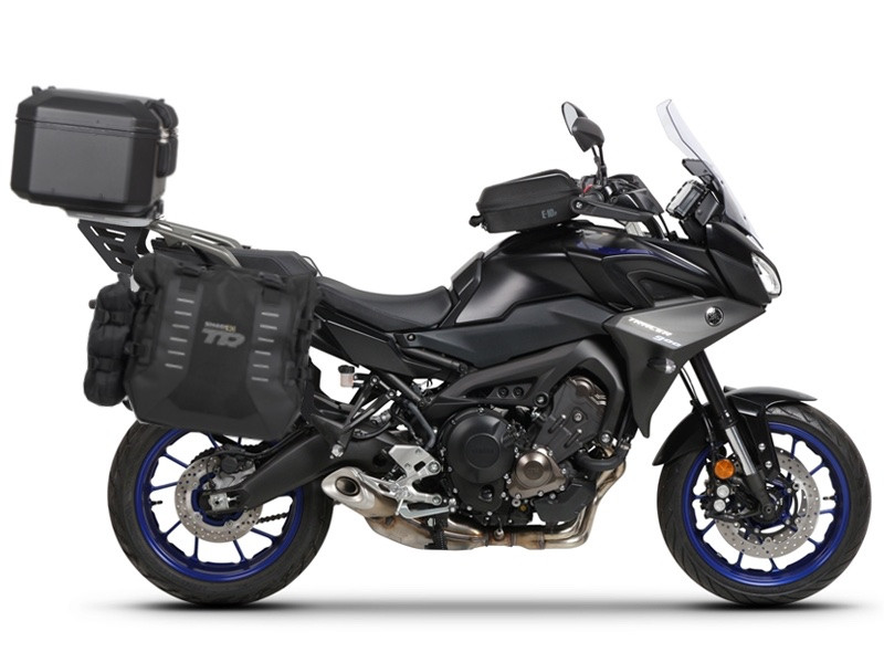 Complete set of SHAD TERRA TR40 adventure saddlebags and SHAD TERRA BLACK aluminium 37L topcase, including mounting kit SHAD YAMAHA MT-09 Tracer / Tracer 900