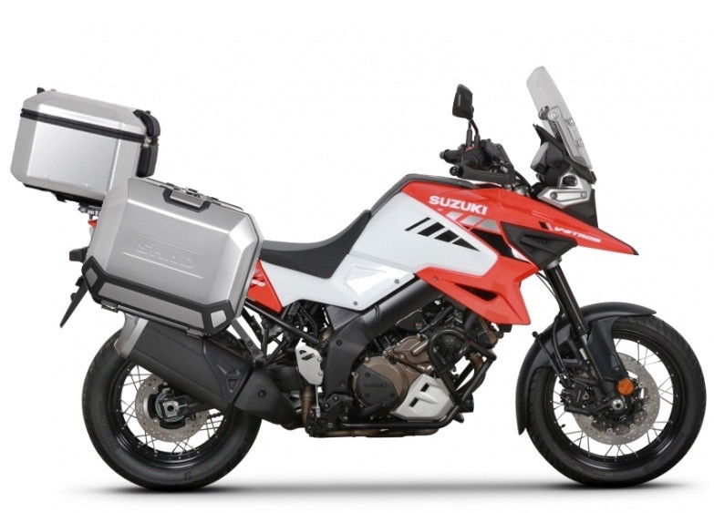 Set aluminijastih kofera sa nosači in pločo SHAD TERRA, 48L stražnji kofer in 36L/47L bočni koferi SHAD SUZUKI DL 1000 V-Strom/ DL 1050 V-Strom
