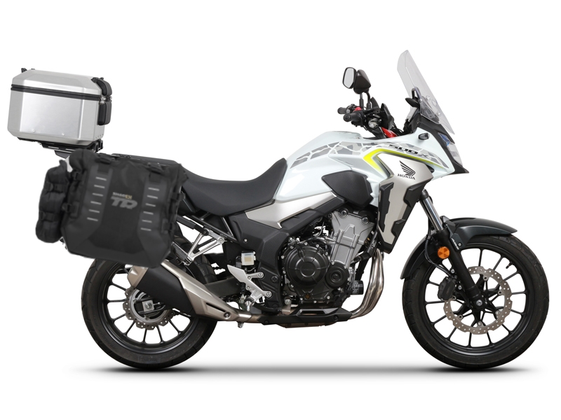 Complete set of SHAD TERRA TR40 adventure saddlebags and SHAD TERRA aluminium 55L topcase, including mounting kit SHAD HONDA CB 500 X