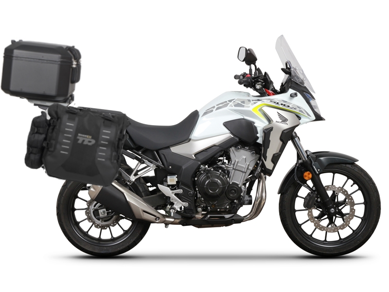 Complete set of SHAD TERRA TR40 adventure saddlebags and SHAD TERRA BLACK aluminium 37L topcase, including mounting kit SHAD HONDA CB 500 X