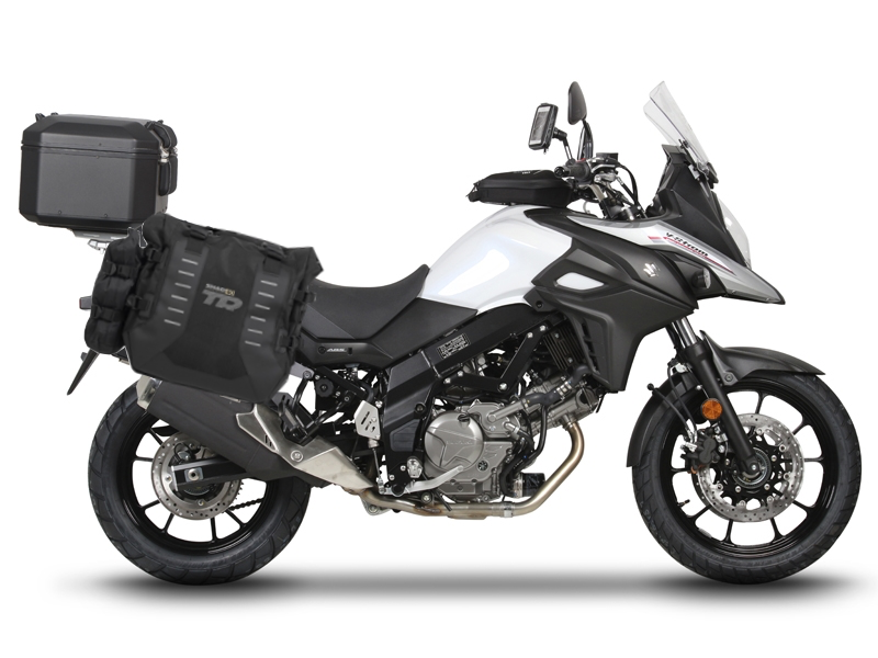 Complete set of SHAD TERRA TR40 adventure saddlebags and SHAD TERRA BLACK aluminium 55L topcase, including mounting kit SHAD SUZUKI DL 650 V-Strom