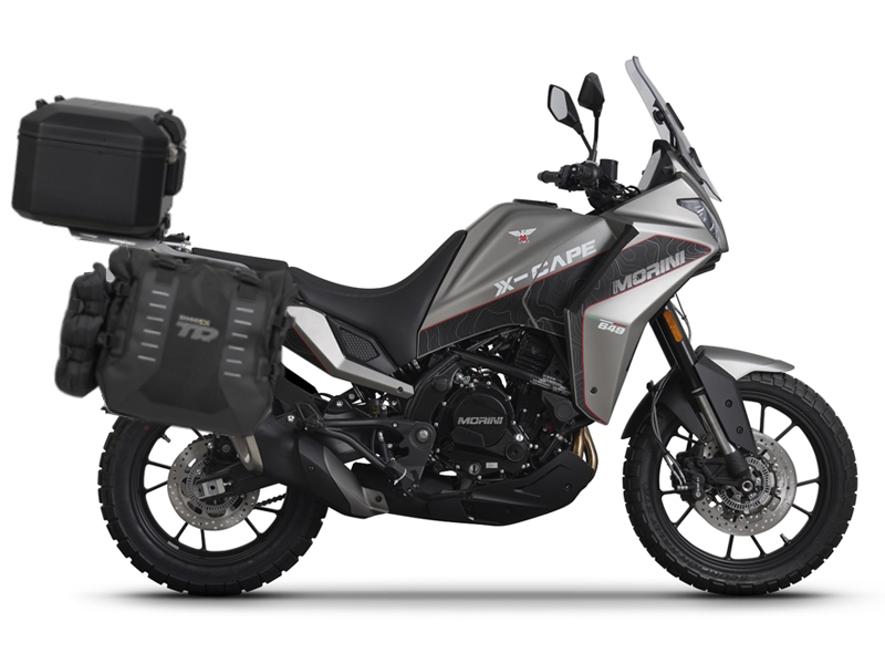 Complete set of SHAD TERRA TR40 adventure saddlebags and SHAD TERRA BLACK aluminium 55L topcase, including mounting kit SHAD Moto Morini X-Cape 649