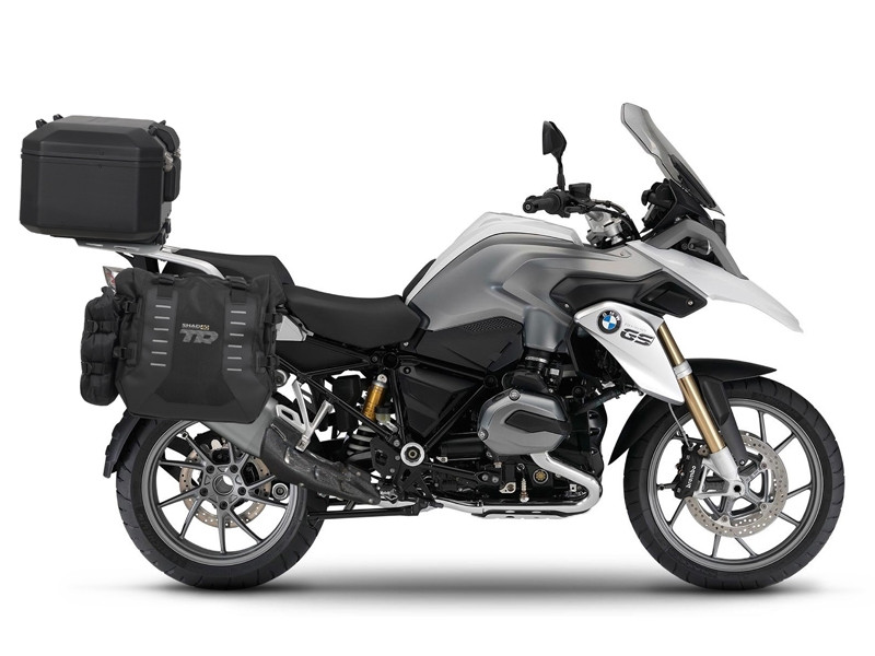 Complete set of SHAD TERRA TR40 adventure saddlebags and SHAD TERRA BLACK aluminium 55L topcase, including mounting kit SHAD BMW R 1200 GS Adventure/ R 1250 GS Adventure
