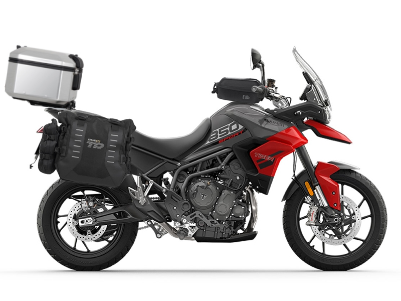 Complete set of SHAD TERRA TR40 adventure saddlebags and SHAD TERRA aluminium 37L topcase, including mounting kit SHAD TRIUMPH Tiger 900