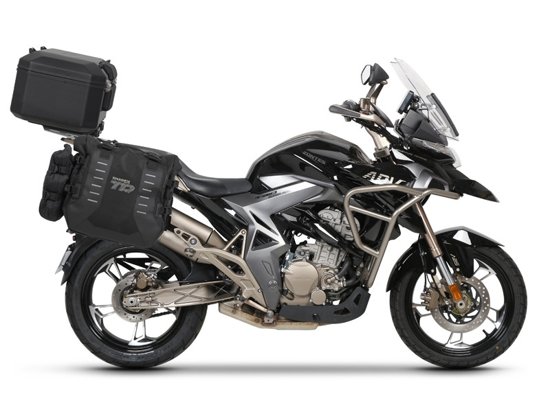 Complete set of SHAD TERRA TR40 adventure saddlebags and SHAD TERRA BLACK aluminium 55L topcase, including mounting kit SHAD Zontes ZT310-T/ T2-310