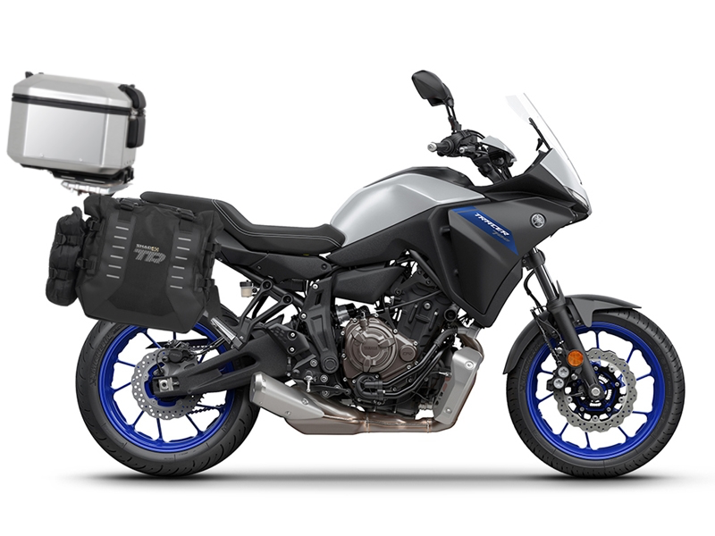 Complete set of SHAD TERRA TR40 adventure saddlebags and SHAD TERRA aluminium 37L topcase, including mounting kit SHAD YAMAHA MT-07 Tracer / Tracer 700