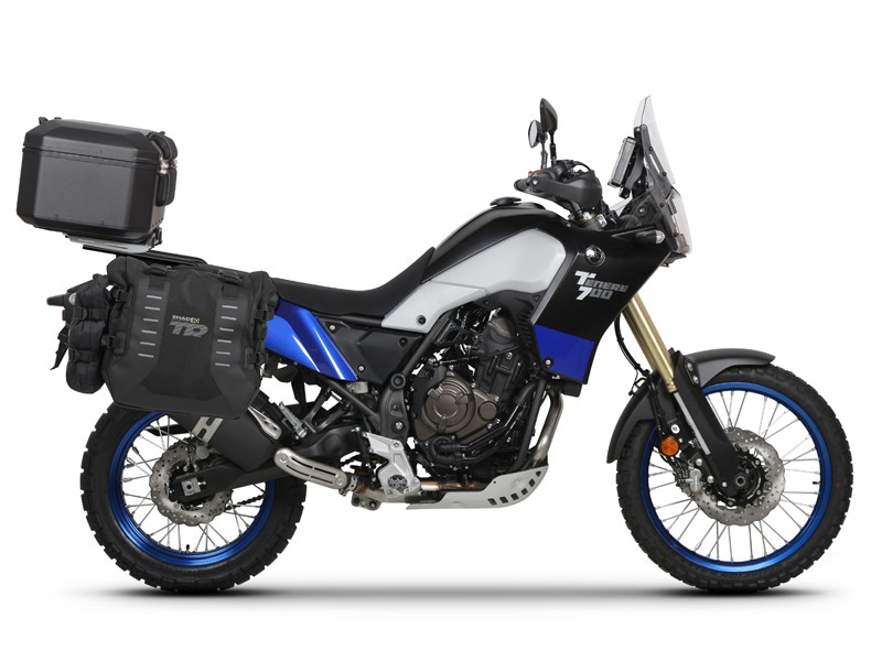 Complete set of SHAD TERRA TR40 adventure saddlebags and SHAD TERRA BLACK aluminium 37L topcase, including mounting kit SHAD YAMAHA Tenere 700 XTZ690