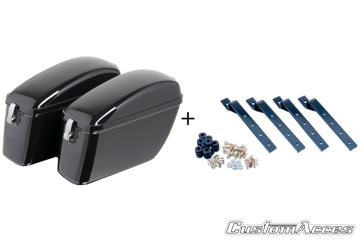 Rigid saddlebag CUSTOMACCES SILVER AMZ006N Crni pair, with KF universal support