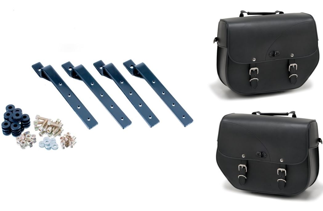 Leather saddlebags CUSTOMACCES SANT LOUIS APS003N Crni set, with metal base and fitting kit set