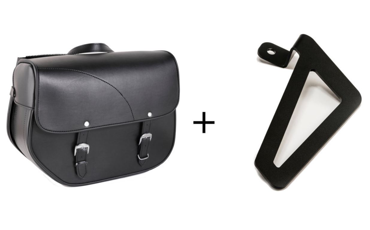 Leather saddlebag CUSTOMACCES SANT LOUIS APS011N Crni right, with metal base right side and right fitting kit