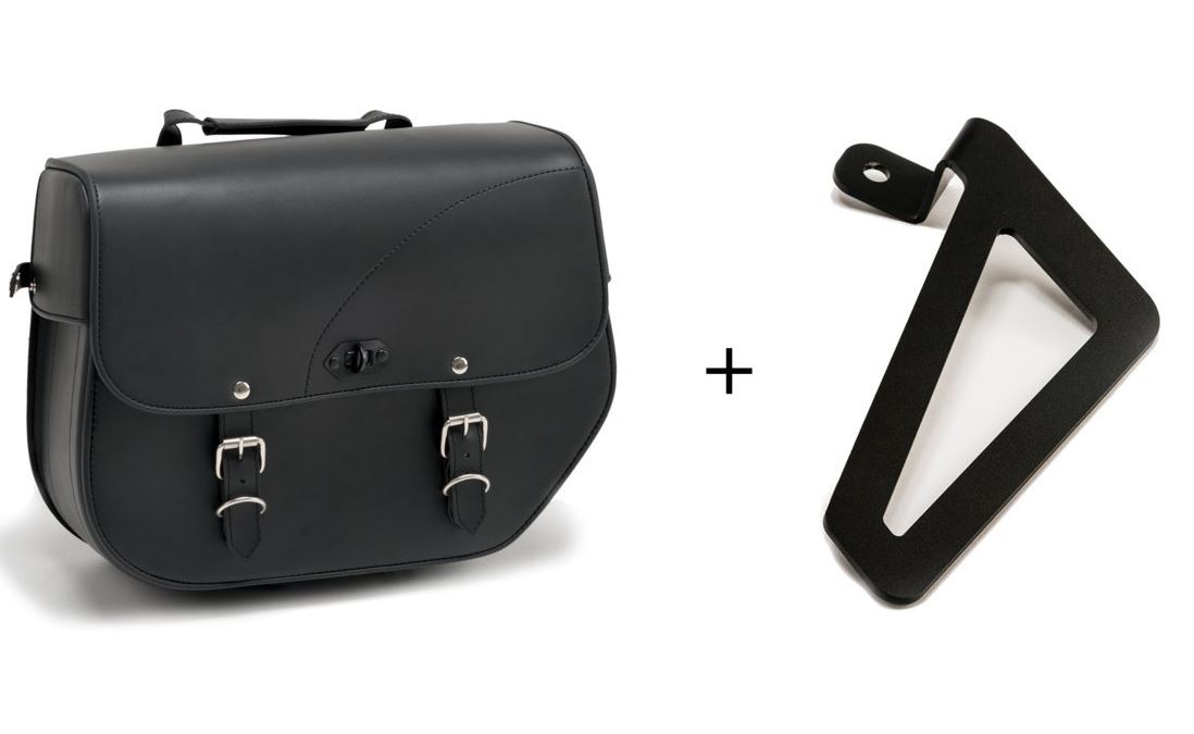 Leather saddlebag CUSTOMACCES SANT LOUIS APS012N Crni left, with metal base left side and left fitting kit