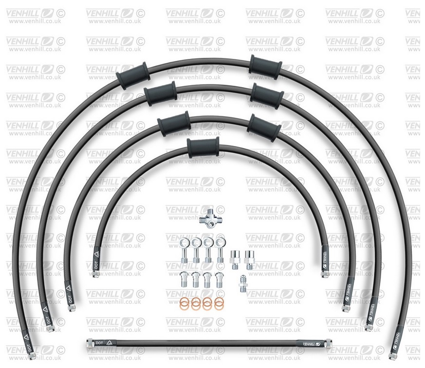 STANDARD Front brake hose kit Venhill POWERHOSEPLUS HON-12001F-BK (5 hoses in kit) Black hoses, chromed fittings
