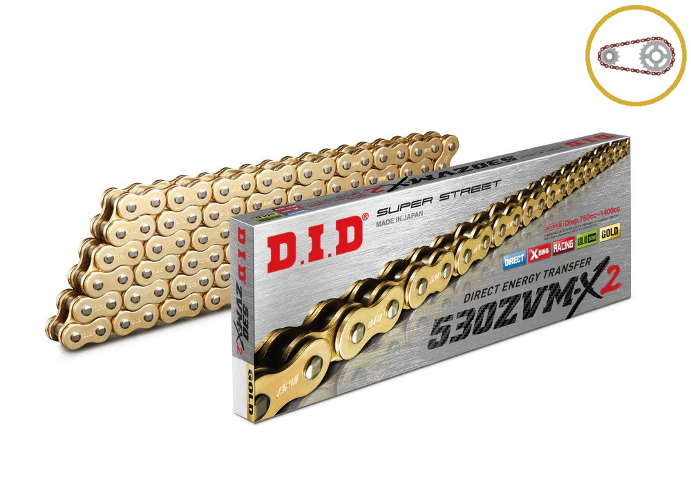 Chain kit D.I.D Chain - Zlat chain 530 ZVM-X, X-ring (X, NX, QX, XS), CHK front sprocket JT CHK rubber cushioned, CHK rear sprocket SUPERSPROX for SUZUKI GSF 1250 Bandit 2007-2012