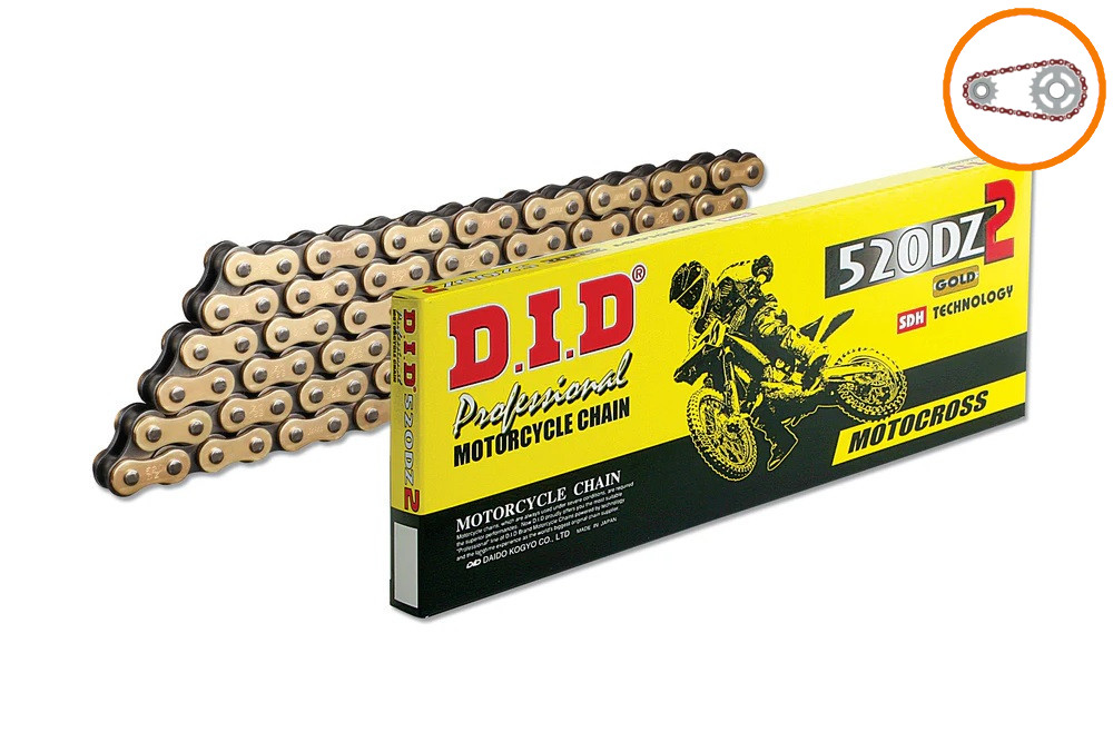 Chain kit D.I.D Chain - Zlat chain 520 DZ, Non-sealed, CHK front sprocket JT, CHK rear sprocket JT for YAMAHA WR 250 1997