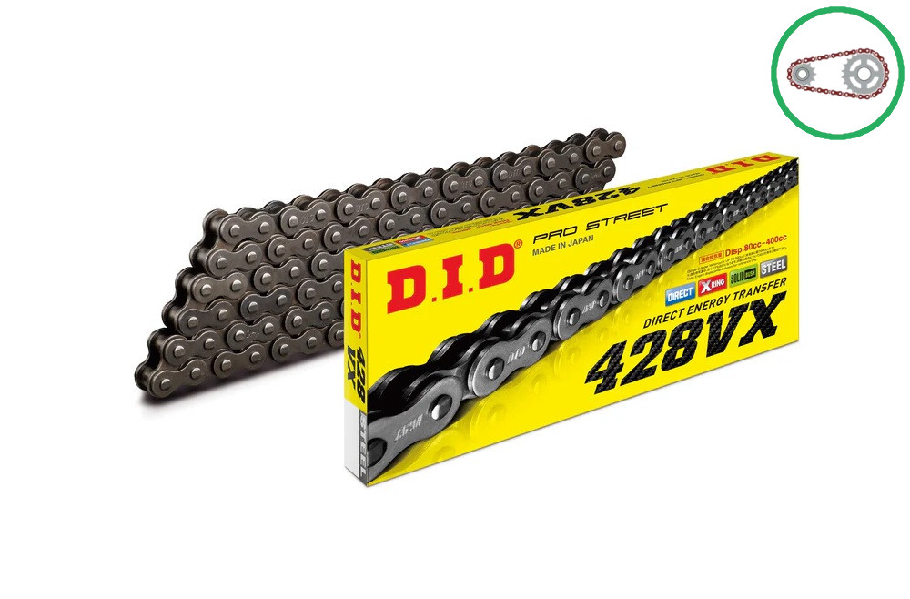 Chain kit D.I.D Chain - Silver chain 428 VX, X-ring (X, NX, QX, XS), CHK front sprocket SUPERSPROX, CHK rear sprocket SUPERSPROX for SUZUKI DR 125 S / SE 1980-1985
