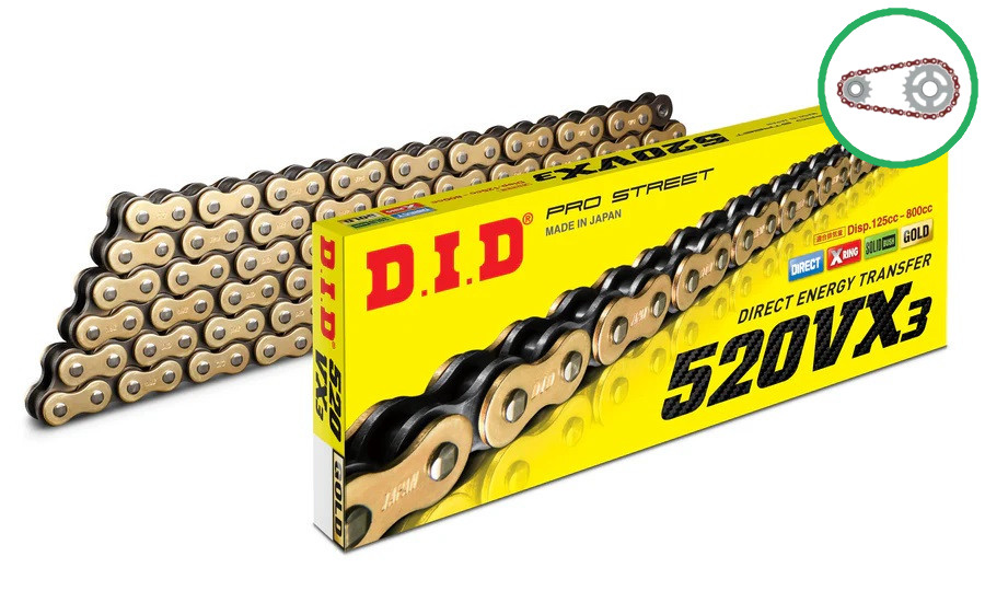 Chain kit D.I.D Chain - Zlat chain 520 VX, X-ring (X, NX, QX, XS), CHK front sprocket SUPERSPROX, CHK rear sprocket SUPERSPROX for HONDA CMX 250 Rebel 1997-1999
