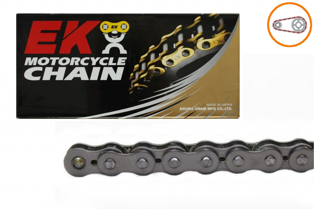 Chain kit EK - Silver chain 420 SH, Non-sealed, CHK front sprocket JT, CHK rear sprocket JT for SUZUKI RM 100 2003