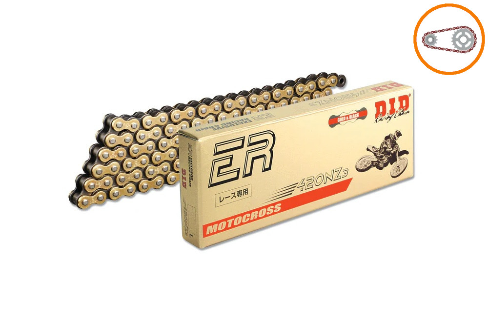 Chain kit D.I.D Chain - Zlat chain 420 NZ, Non-sealed, CHK front sprocket SUPERSPROX, CHK aluminium CHK rear sprocket SUPERSPROX for SUZUKI RM 100 2003
