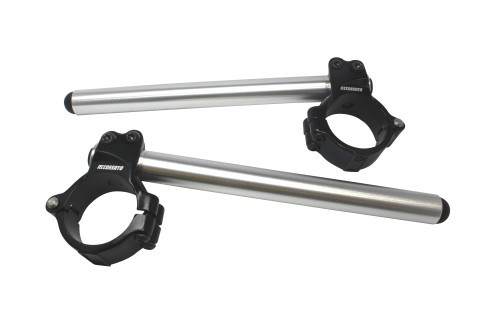 Aluminium-forged clip-ons ACCOSSATO CP003 with metal clamp composed of 2 half-rings 10 degrees inclination, silver
