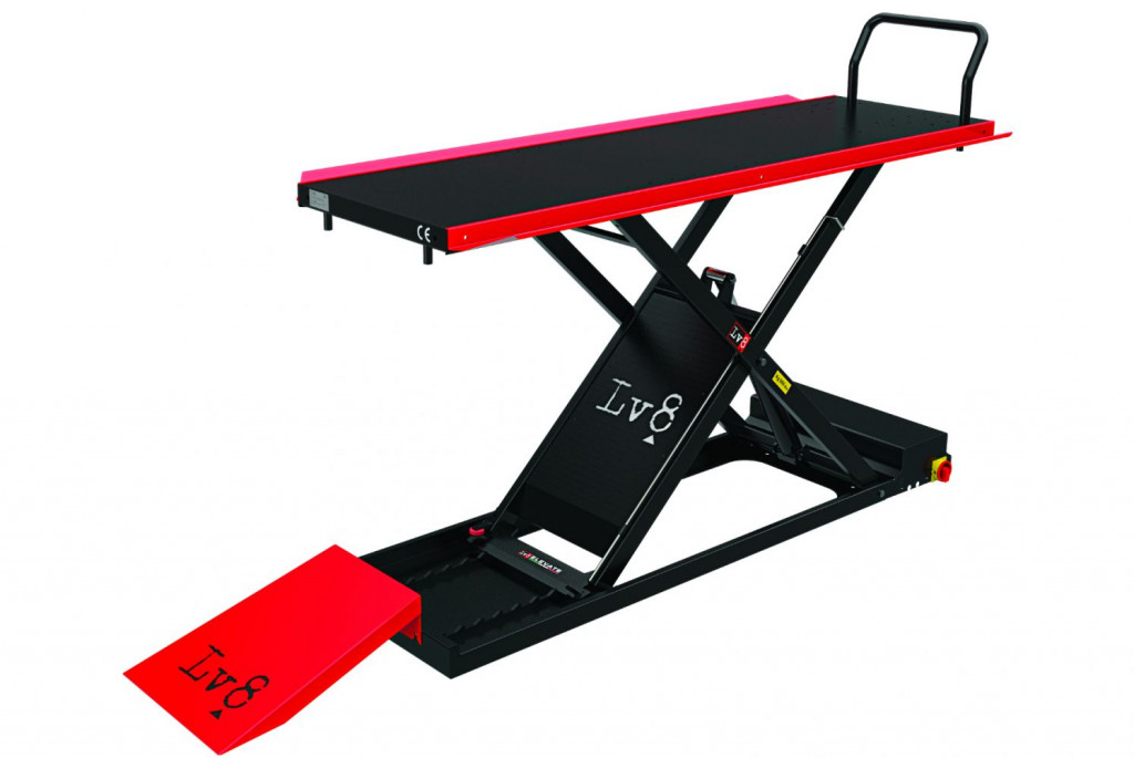 Motorcycle lift LV8 GOLDRAKE 400 MOTO EG400E.R with electro-hydraulic unit BLACK AND RED RAL 3002