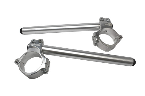 Aluminium-forged clip-ons ACCOSSATO CP003 with metal clamp composed of 2 half-rings 10 degrees inclination, silver