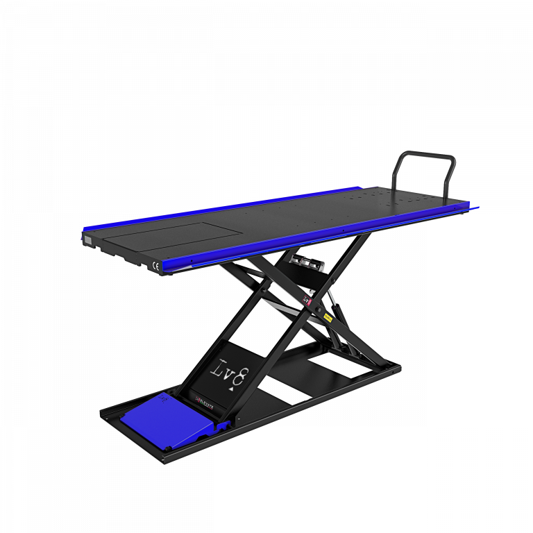 Motorcycle lift LV8 NANO 600 FLOOR VERSION EN600GE.B with electro-hydraulic unit (black and blue RAL 5005)