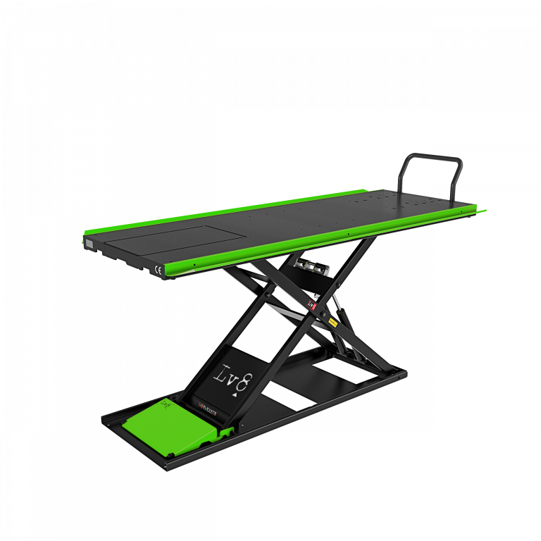 Motorcycle lift LV8 NANO 600 FLOOR VERSION EN600GE.G with electro-hydraulic unit (black and green RAL 6018)