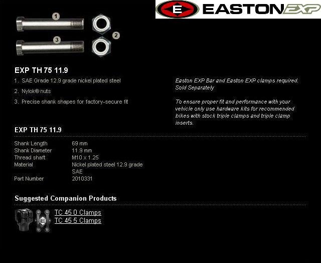 Handlebar mounting kit EASTON EXP EXP TH 75 11.9